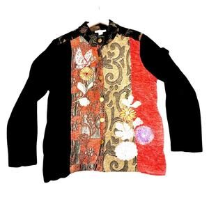 Dressbarn Embroidered Tapestry Patchwork  Boho Artsy Statement Layer – Size L